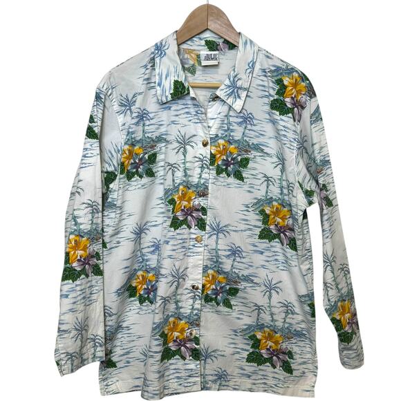 Vintage Julie Mango Size XL Made in USA Tropical Hawaiian Print Blouse Bling - Picture 1 of 6
